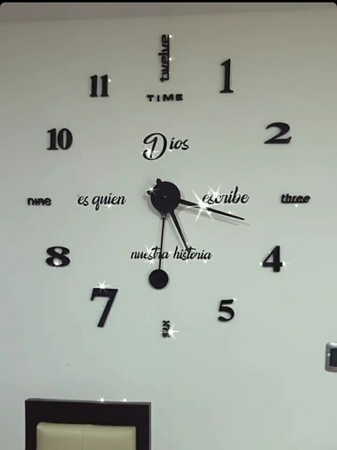 Reloj De Pared 3d 100x100cm Con Péndulo + Frase En Vinilo 