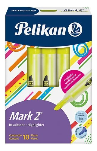 Marcadores Resaltador Pelikan Mark2 Redondo Amarillo X 10