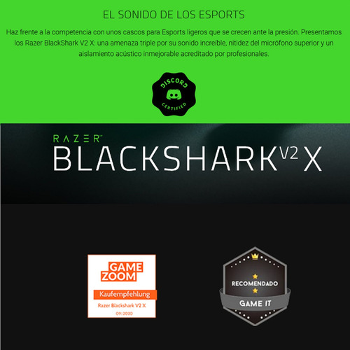 Imagen 7 de 9 de Audífonos Diadema Gamer Razer Blackshark V2 X / Sonido 7.1