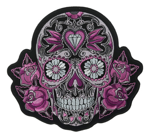 Parche De Calavera De Azúcar Rosa Y Rosas