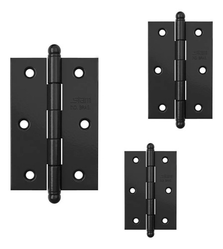 Kit 3 Dobradicas Pino Bola 3 1/2 X 2 5/16 Preto Fosco Stam