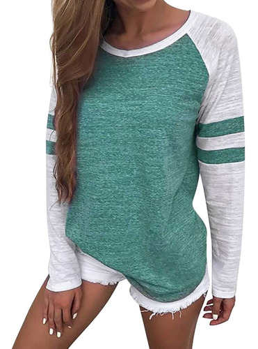 Blusa Casual Manga Larga Para Dama Coor Liso Cuello