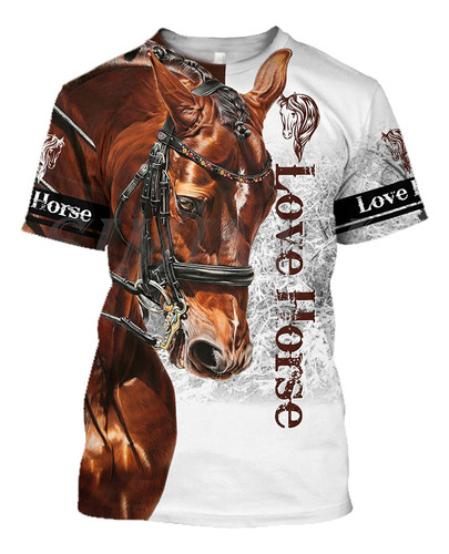 Playera De Manga Corta Con Estampado 3d De Caballos