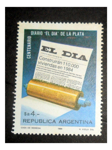 Centenario Del Diario El Dia D La Plata 1984 Estampilla Mint