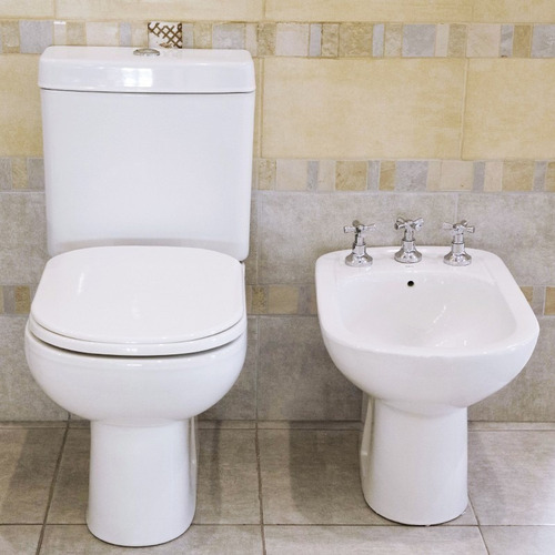 Combo Baño Inodoro Largo Tapa Mochila Doble Bidet Deca Vogue
