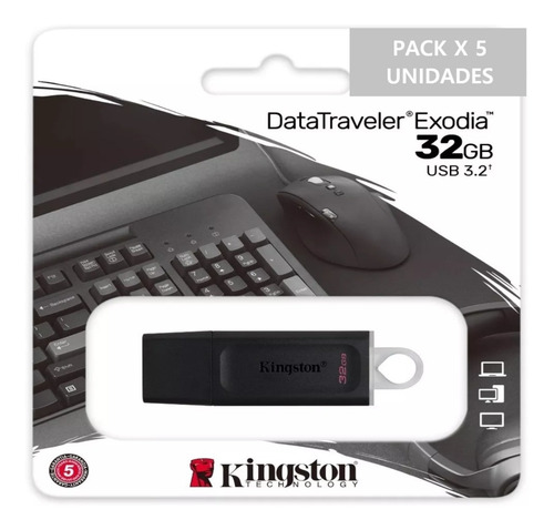 Imagen 2 de 8 de Pack X5 Pendrive 32gb Kingston Datatraveler Exodia Usb 3.2