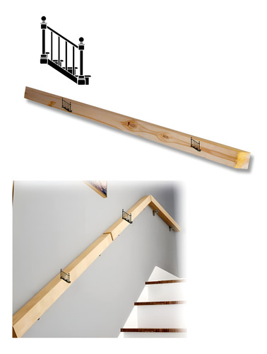 Baranda Pasamano Para Escalera Madera Hierro Soportes Natural