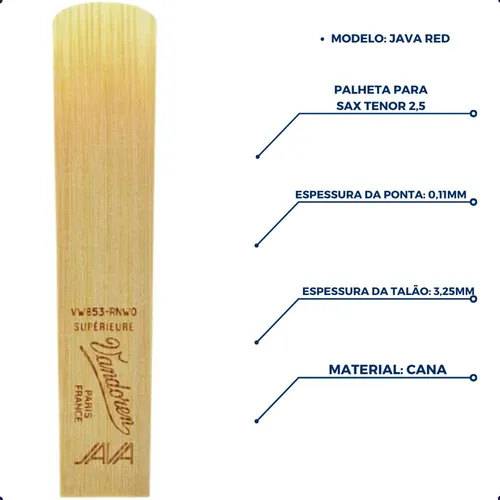3 Palhetas Java Red Cut Nº 2,5 P/sax Tenor Sr2725r Vandoren 3 Palhetas Java Red Cut Nº 2,5 P/sax Tenor Sr2725r Vandoren