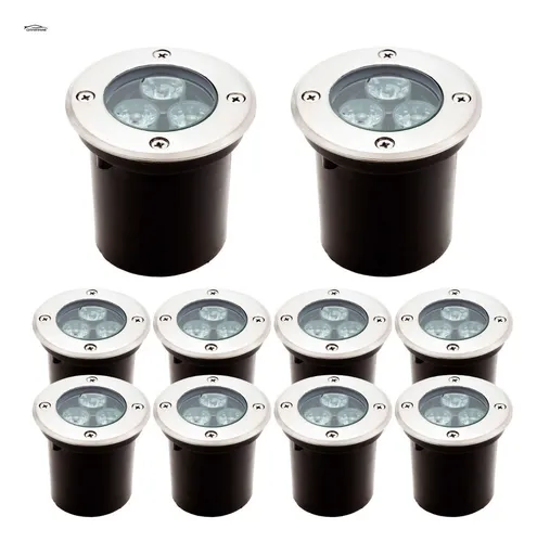 comprar Kit 10 Balizador Spot Led Embutir Chao Piso Jardim 3w Cúpula Banco Quente