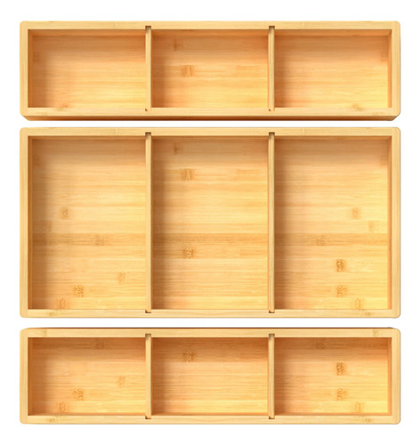 Caja Organizadora De Cajones De Bambú Ajustable 3 Contenedor