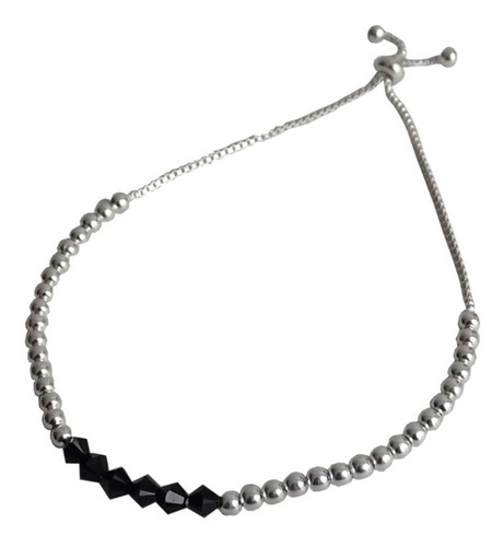 Pulsera Ajustable De Plata Con Cristales Black