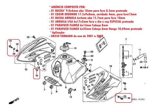 Kit Fixação Da Aba Do Tanque Tornado Xr250 01 A 08 (6 Pçs)