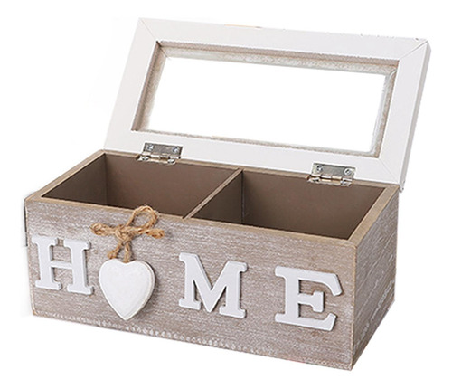 Caja De Té De Madera Con Tapa Organizador De Cocina De