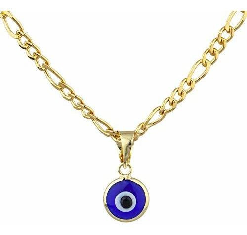 Collar - Jotw 14k Yellow Gold Round Evil Eye Charm Pendant N