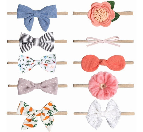Imagen 2 de 7 de Diadema Elástica Vinchas Cabello Bebés Y Niñas 10 Uds
