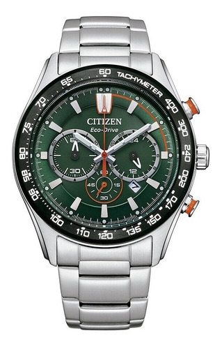 Reloj Citizen Ecodrive Chrono Ca448682x Hombre Color De La Malla Plateado Color Del Bisel Negro Color Del Fondo Verde