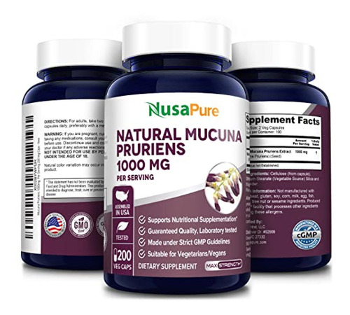 Imagen 4 de 8 de Mucuna Pruriens 1000 Mg 200 Cápsulas Vegetales