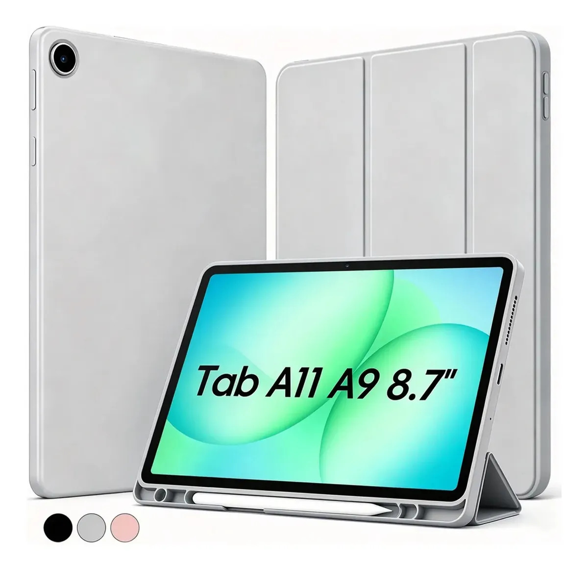 Capa para Tablet Samsung Galaxy Tab A9/A11 8.7" Porta Caneta, Suporte Ajustável - Cinza