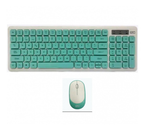 Imagen 5 de 5 de Combo Teclado + Mouse Inalambrico Verde Acqua Gtc Vintage