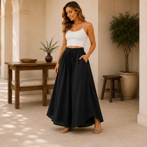 Calça Feminina Godê Pantacourt Pantalona Duna Larga C/ Forro