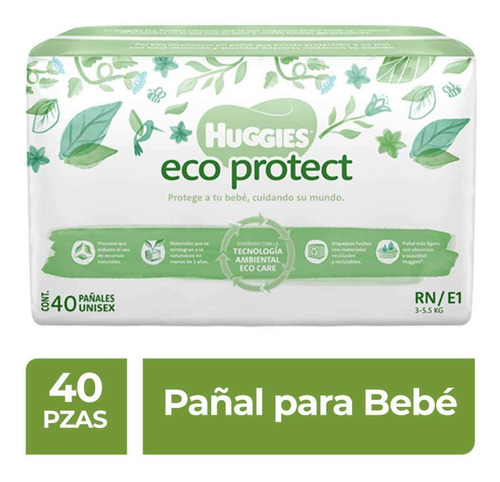Pañales Huggies Eco Protect Etapa 1 Unisex 40 Pañales