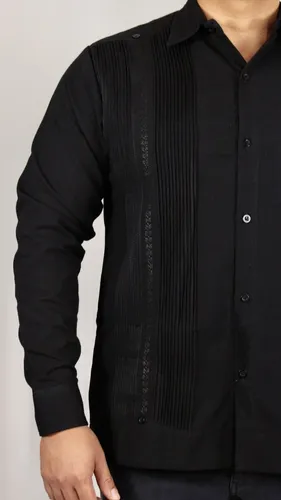 Guayabera negra manga larga hot sale