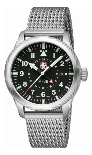 Reloj Pulsera Luminox Xa.9522, Analógico, Para Hombre, Fondo Negro, Con Correa De Acero Inoxidable Color Plateado Y Desplegable