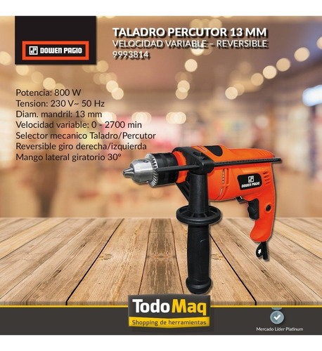 Imagen 3 de 8 de Taladro Percutor 13 Mm 800watt 2700 Rpm Dowen Pagio 9993814