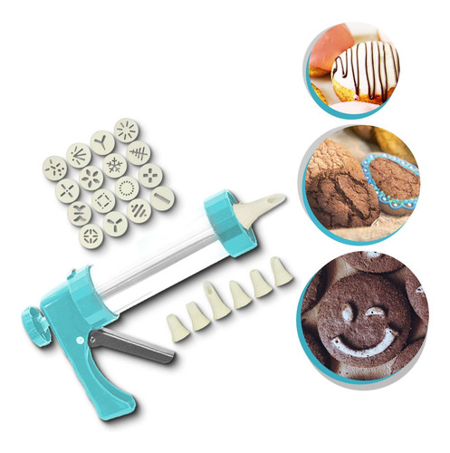 Imagem 1 de 6 de Pistola Confeitario Decorador Bolo Cupcake 6 Bicos 16 Moldes