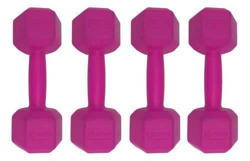 Pack X4 Mancuernas 3kg C/u Pesas Recubiertas Entrenamiento Color Rosa