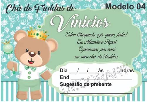 Convite Digital Chá De Bebê Urso Príncipe