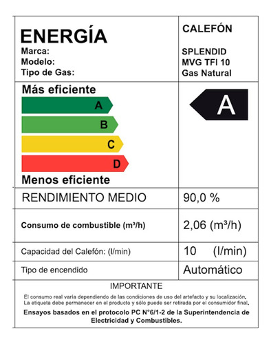 Calefont A Gas Natural Tiro Forzado Splendid 10 Litros