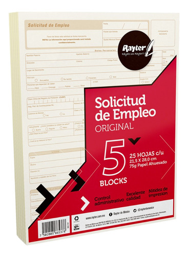 5 Blocks Solicitud Empleo Rayter Ahuesado C/25 Hojas C/u