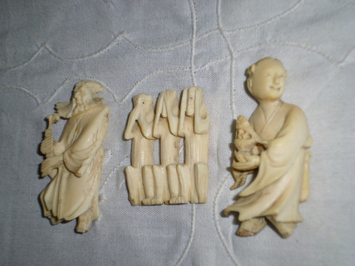 Antiguas 3 Figuras De Hueso Orientales Para Restaurar Apoyo