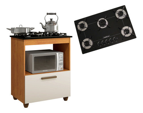 Kit Balcão Cooktop 1 Porta Br C/fogão Cooktop 5 Bocas