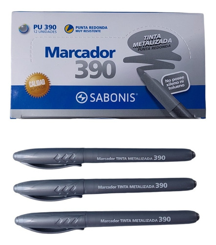 Caja 12 Marcador Tinta Metalizada Sabonis Pu-390 Color Plata