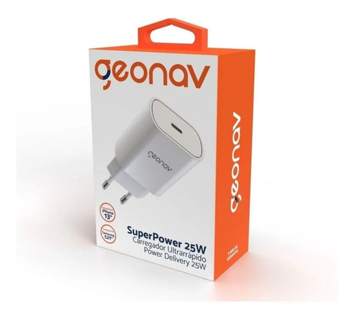 Carregador 25w Turbo USB-C Power Delivery Universal Geonav Branco