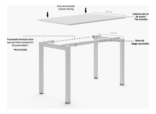 Base Escritorio Neo Extensible 120-180 X 60 Gris Claro Form