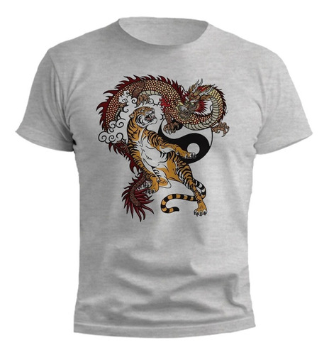 Remera Tigre Dragon Diseño Oriental Exclusivo Gris