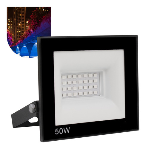 Refletor Led 50w Holofote Bivolt Prova Dágua Ip66 Luz Azul Cor Da Carcaça Preto 110v/220v (bivolt)