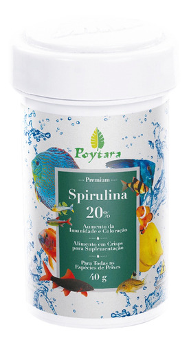 Poytara Spirulina 20% - Pote 40g - Ração Peixes