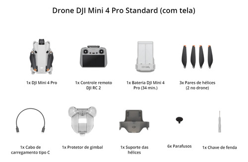 Drone Dji Mini 4 Pro Com Controle Remoto Rc 2 ( Dji042 )