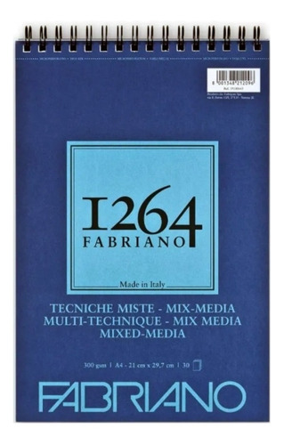 Block Fabriano 1264 Mix Media A4 Anillado 300 Grs 30 Hjs Color Blanco