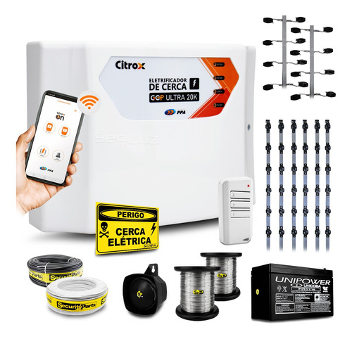 Kit Cerca Elétrica Industrial Wifi Ppa 100m Bateria 20.000v