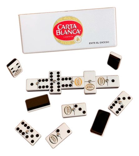 Domino Tecate Plata / Domino Carta Blanca B/n Pl / Cubilete