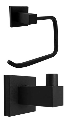 Porta Rollo + Percha Terra Bronce Baño Negro Premium