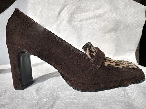 Zapatos De Vestir Mujer Gamuza Y Leopardo. Taco  Palo. T 37