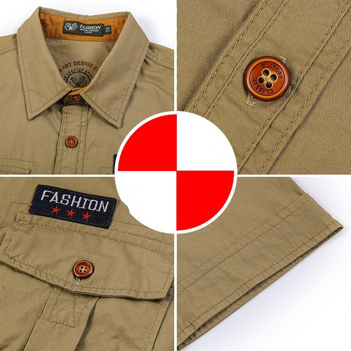 Camisa Cargo Camisa Masculina Camisa De Manga Curta Com Bols