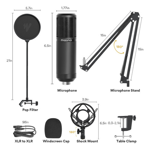Kit Maono Au-pm320s Micrófono Condenser Cardioide Con Accesorios