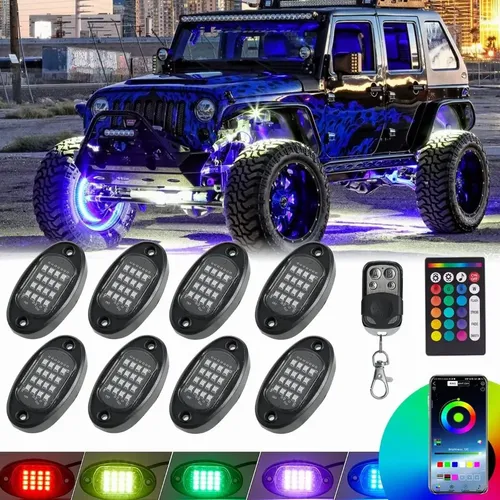 Gp1 Led Rock Light Rgb Bluetooth Kit 8 Peças Com Controle